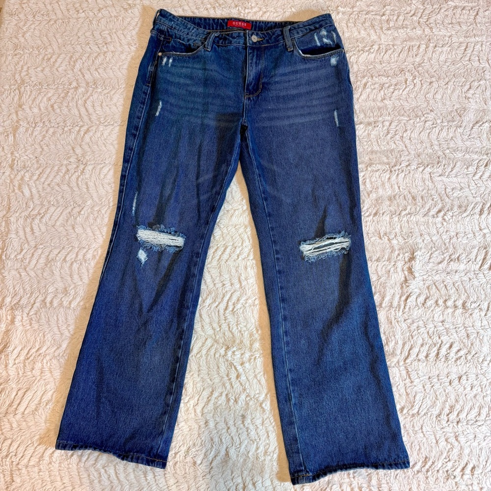 Guess Dark Wash Distressed Flare Jeans Women’s Size 31x30 – Y2K Retro Denim Chic